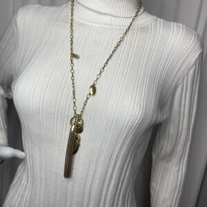 Chico's gold tone pendant necklace tassel long chain link costume jewelry